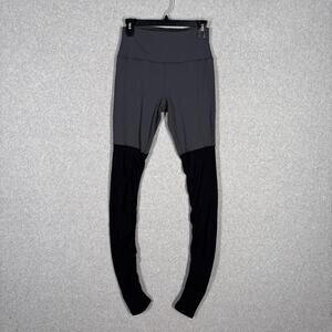 Alo Yoga Goddess Leggings Medium Gray Black High Rise Ribbed Ruched Ballet Dance
